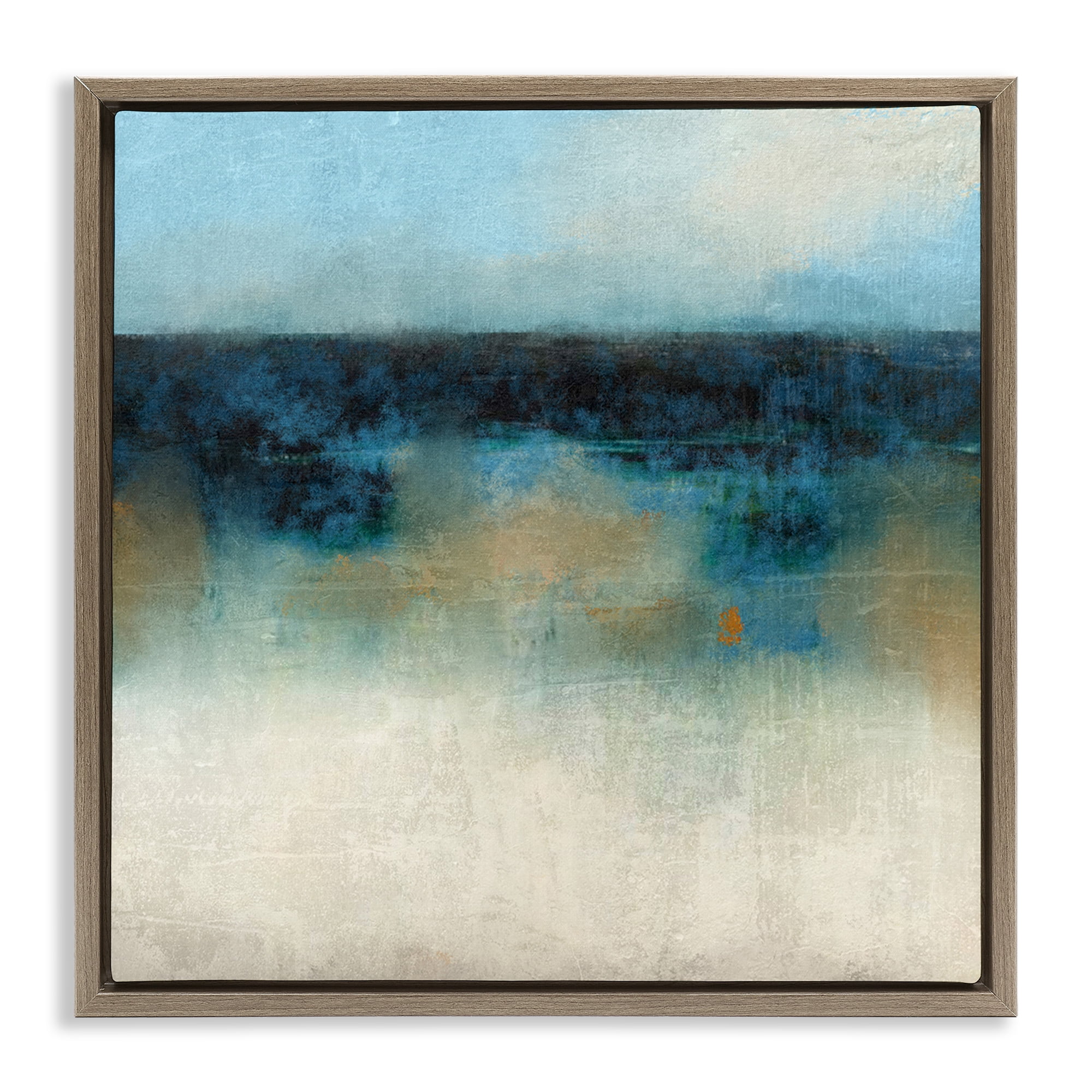 Stupell Industries Foggy Ocean Beach Scene Coastal Painting Brown Floater Framed Canvas Art Print Wall Art, 18 x 18