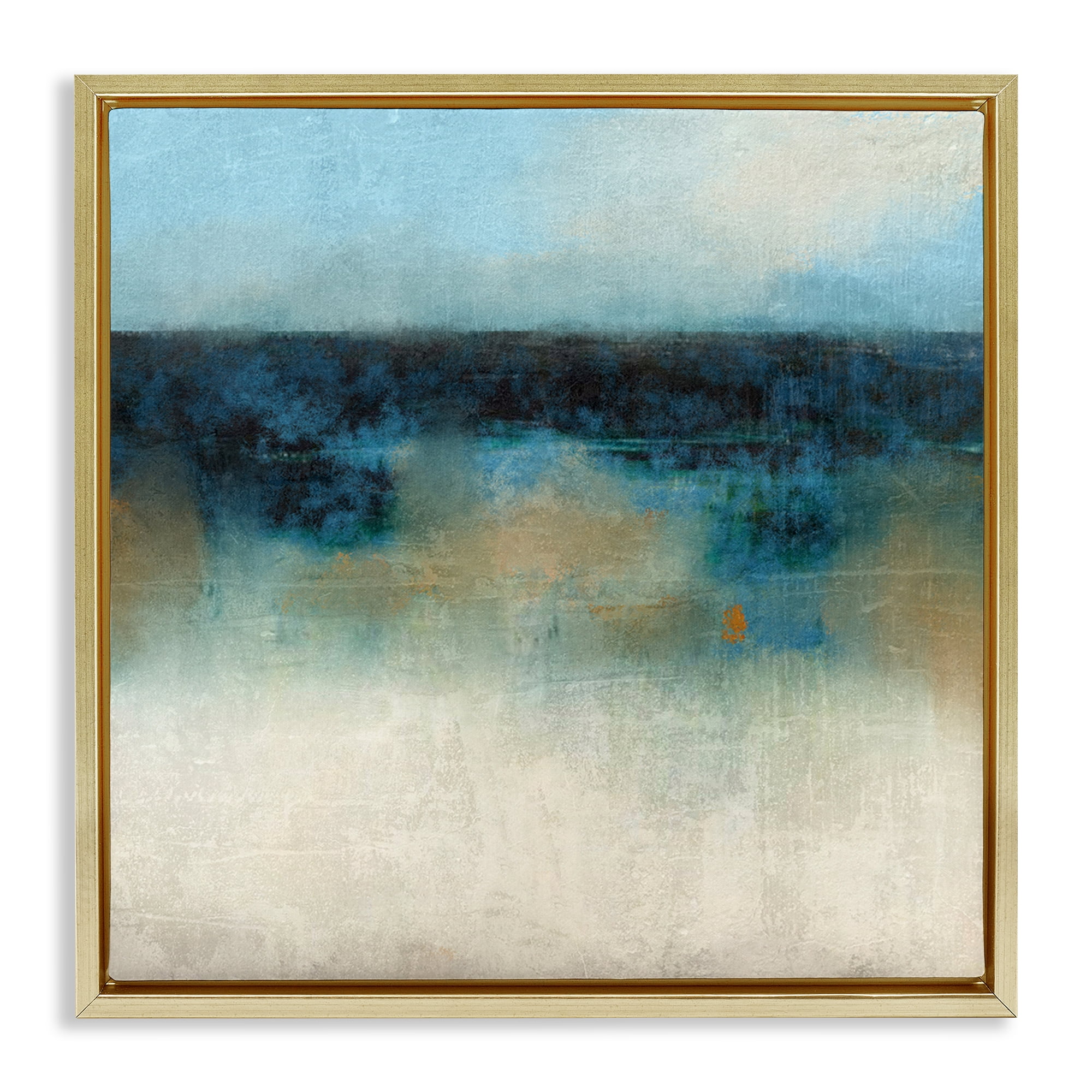 Stupell Industries Foggy Ocean Beach Scene Coastal Painting Gold Floater Framed Canvas Art Print Wall Art, 25 x 25