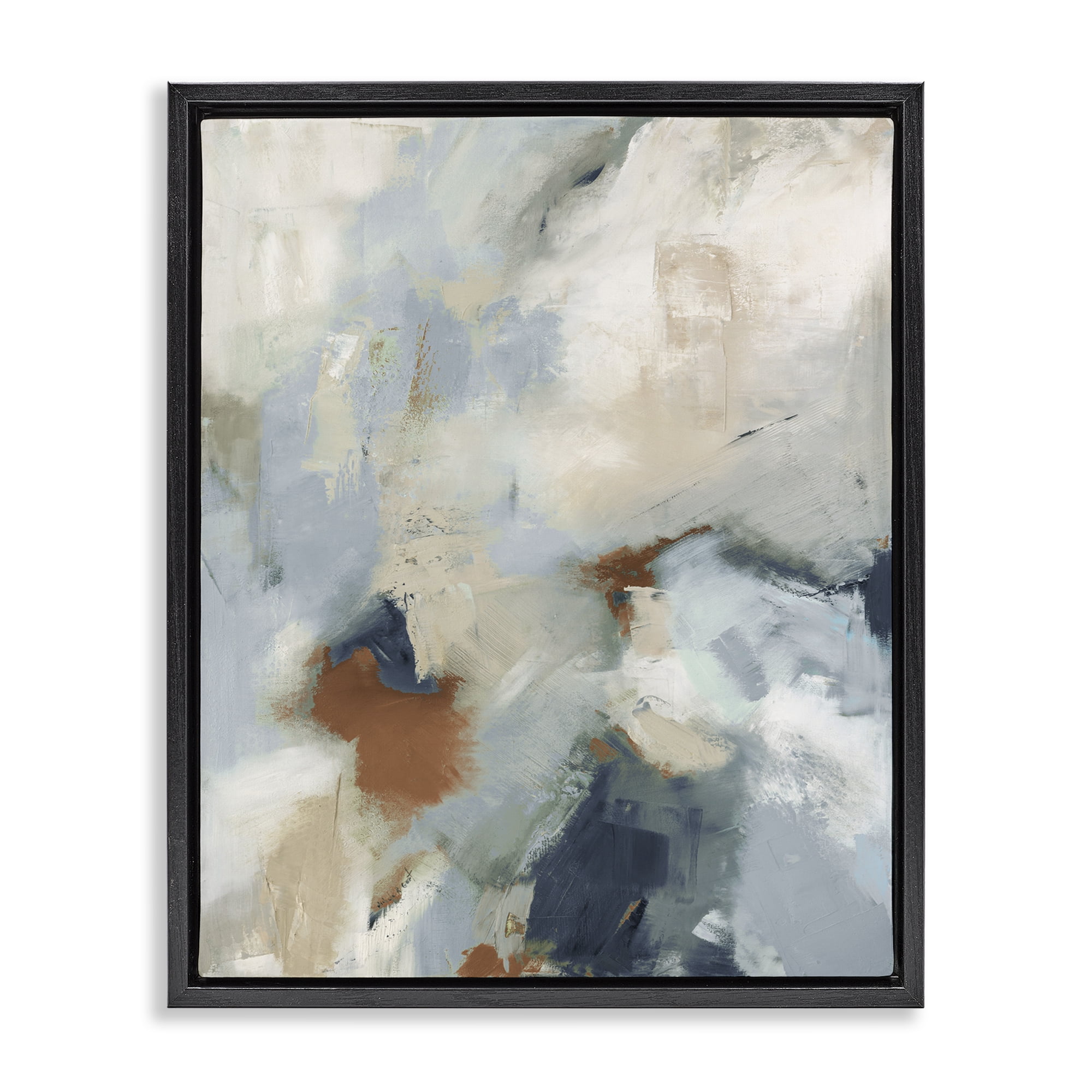 Stupell Industries Foggy Ombre Brush Strokes Abstract Painting Black Floater Framed Canvas Art Print Wall Art, 17 x 21