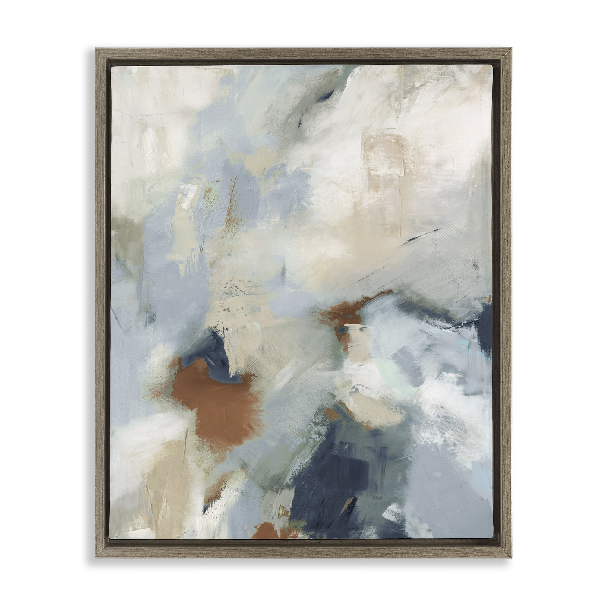 Stupell Industries Foggy Ombre Brush Strokes Abstract Painting Brown Floater Framed Canvas Art Print Wall Art, 17 x 21