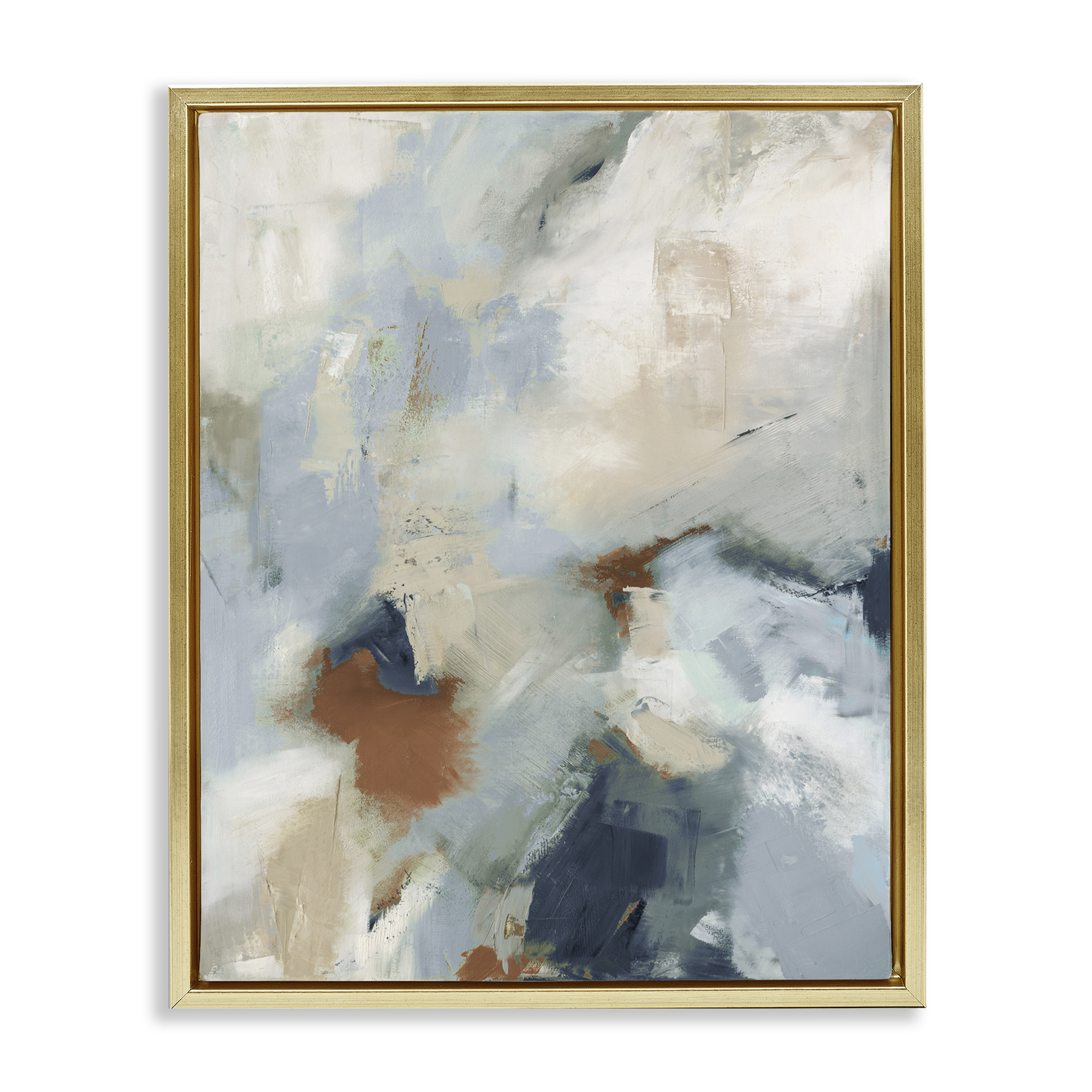 Stupell Industries Foggy Ombre Brush Strokes Abstract Painting Gold Floater Framed Canvas Art Print Wall Art, 25 x 31