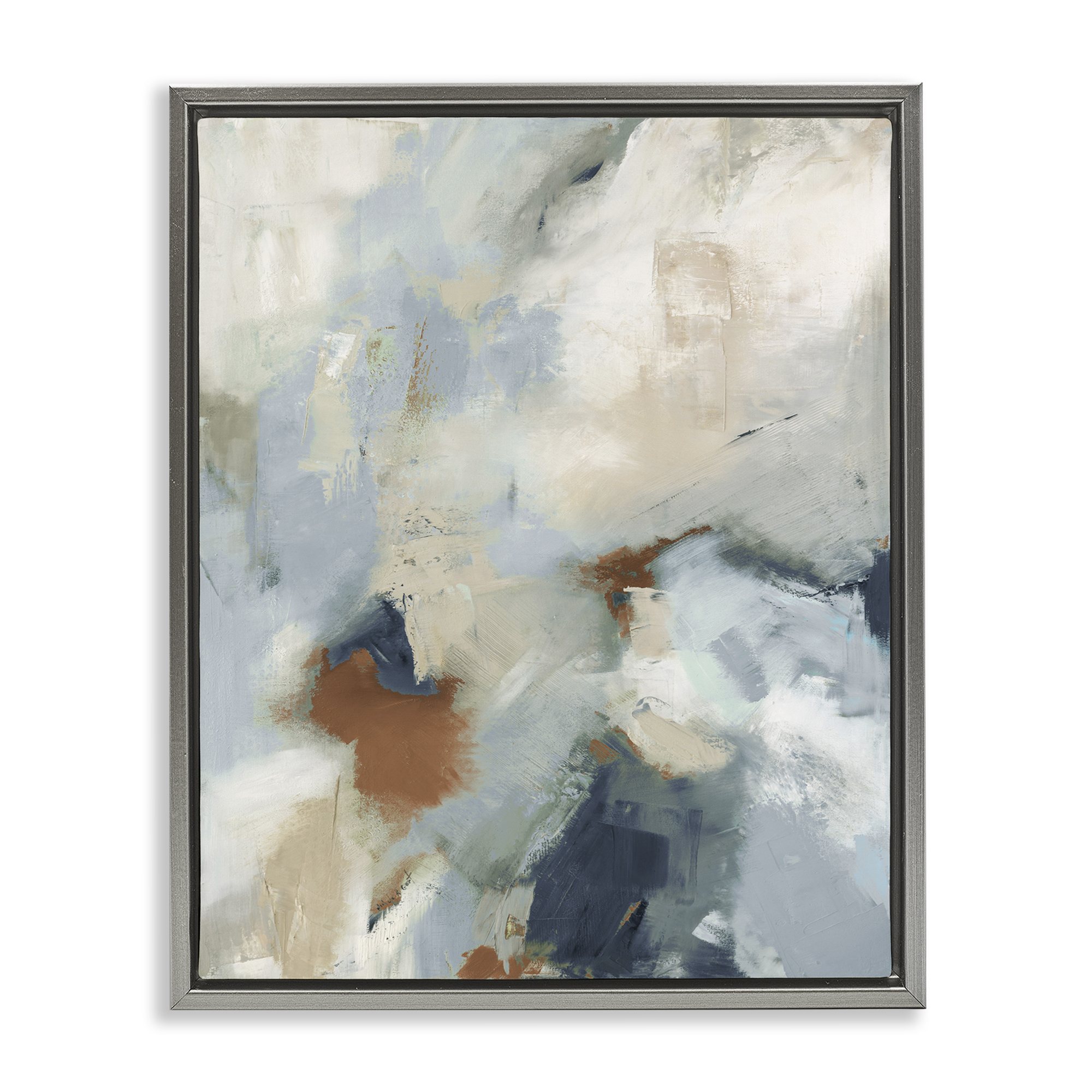 Stupell Industries Foggy Ombre Brush Strokes Abstract Painting Gray Floater Framed Canvas Art Print Wall Art, 17 x 21