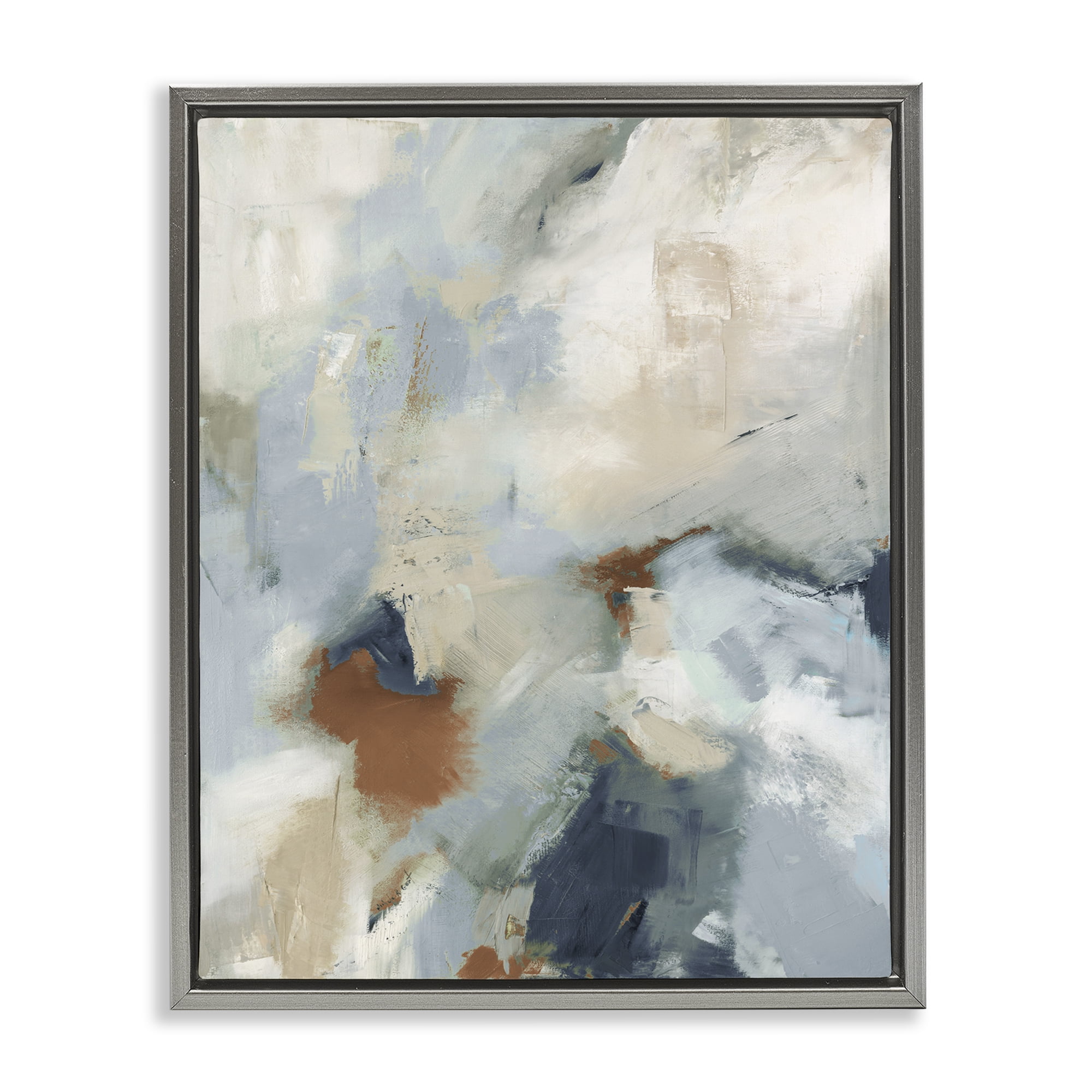 Stupell Industries Foggy Ombre Brush Strokes Abstract Painting Gray Floater Framed Canvas Art Print Wall Art, 25 x 31