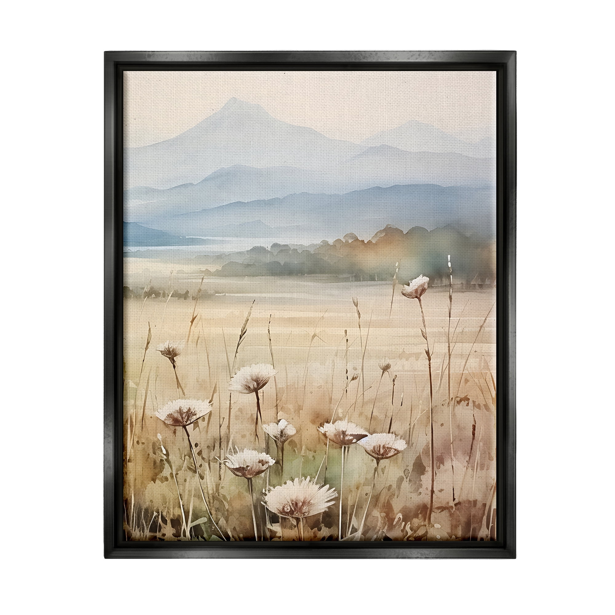 Stupell Industries Foggy Peaks Landscape Landscape Painting Black Floater Framed Canvas Art Print Wall Art, 17 x 21