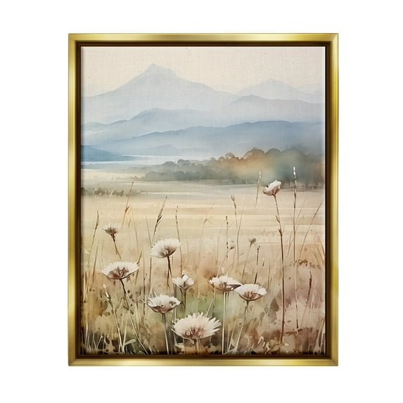 Stupell Industries Foggy Peaks Landscape Landscape Painting Gold Floater Framed Canvas Art Print Wall Art, 17 x 21