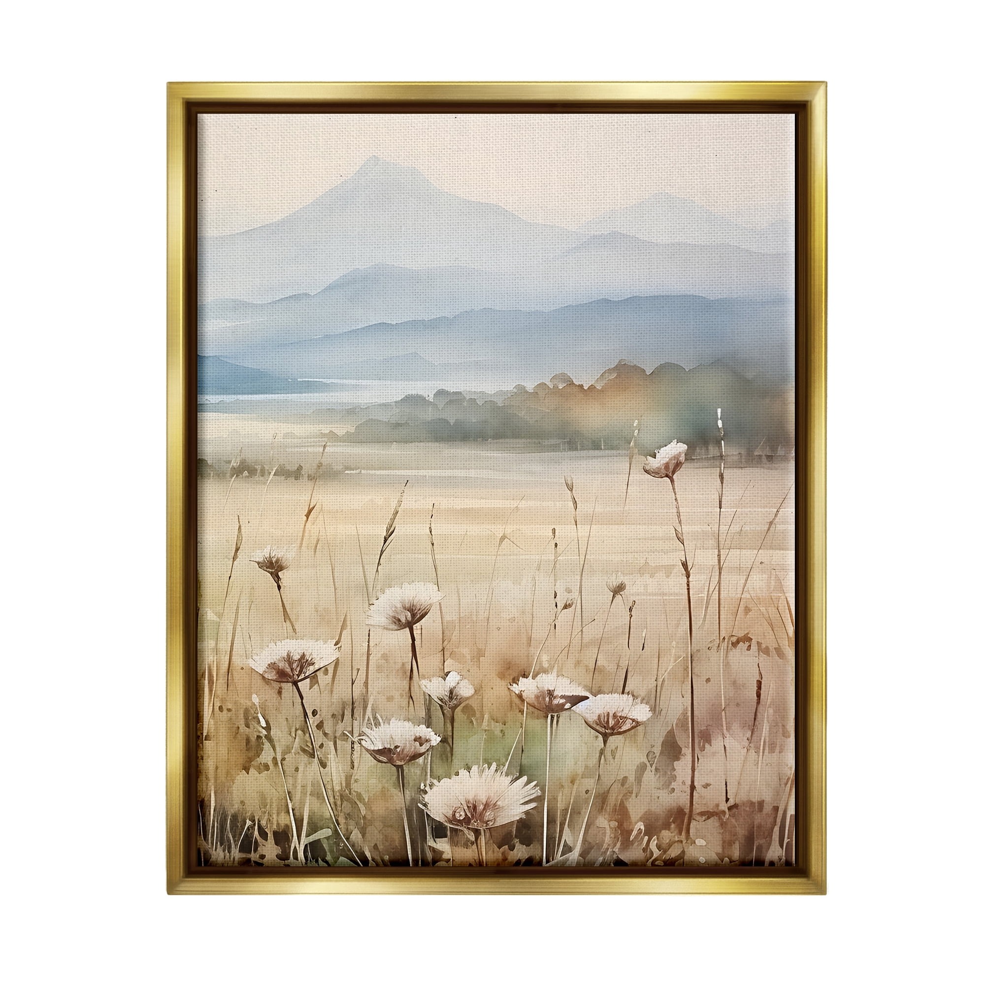 Stupell Industries Foggy Peaks Landscape Landscape Painting Gold Floater Framed Canvas Art Print Wall Art, 25 x 31