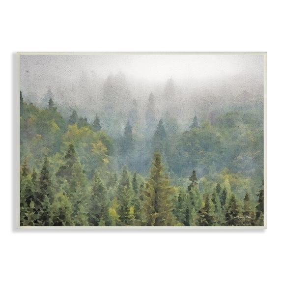 Stupell Industries Foggy Pine Forest Quiet Mountain Woods Atmospheric Painting,15 x 10, Design by Sn Ball
