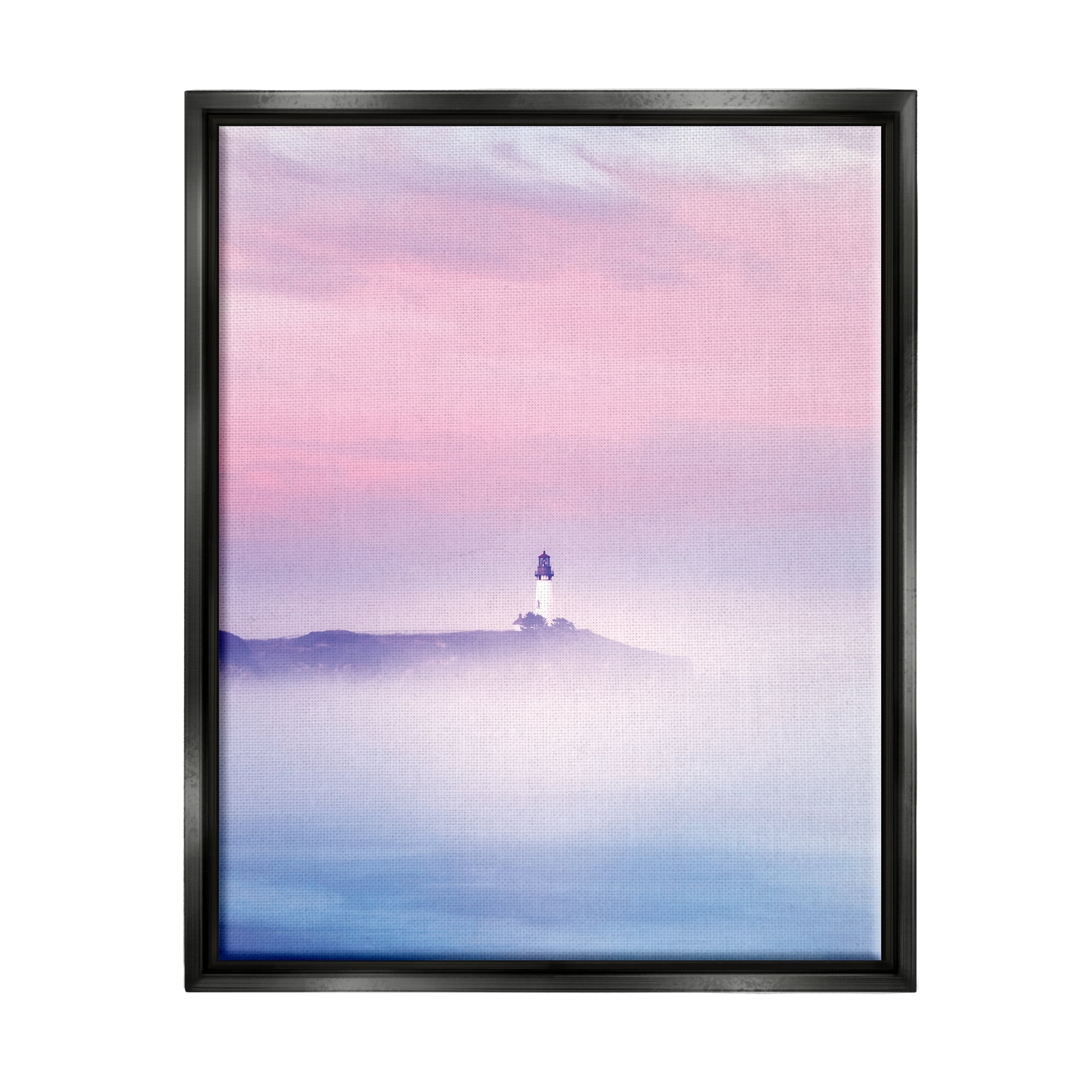 Stupell Industries Foggy Pink & Purple Lighthouse Sky Coastal Photography Black Floater Framed Art Print Wall Art