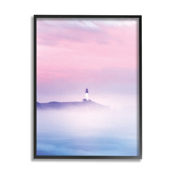 Stupell Industries Foggy Pink & Purple Lighthouse Sky Coastal Photography Black Framed Art Print Wall Art