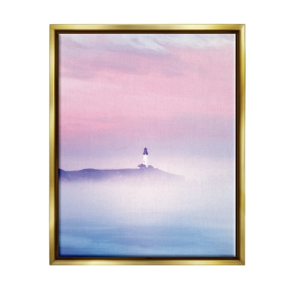 Stupell Industries Foggy Pink & Purple Lighthouse Sky Coastal Photography Gold Floater Framed Art Print Wall Art