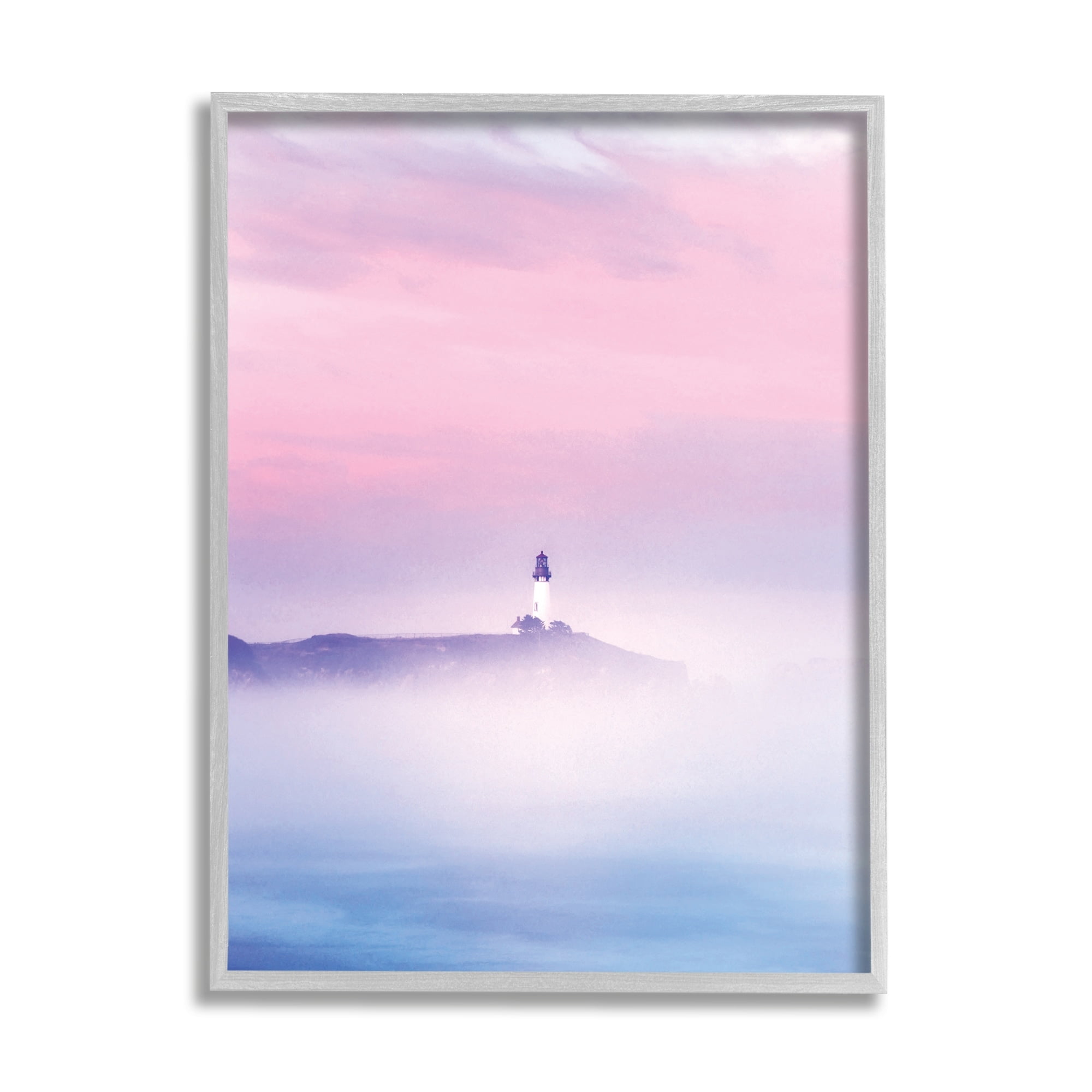 Stupell Industries Foggy Pink & Purple Lighthouse Sky Coastal Photography Gray Framed Art Print Wall Art