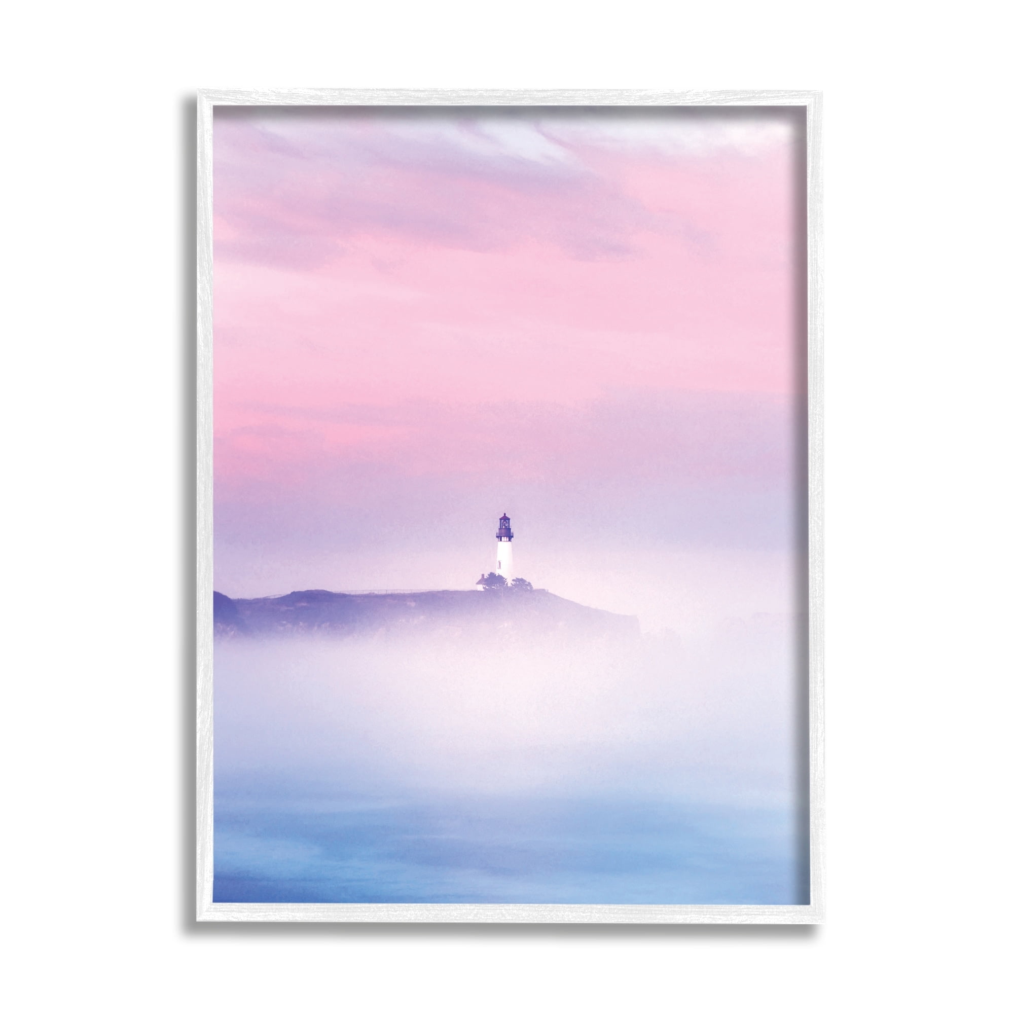 Stupell Industries Foggy Pink & Purple Lighthouse Sky Coastal Photography White Framed Art Print Wall Art