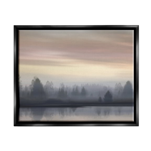 Stupell Industries Foggy Pond Reflection Nature Photography Black Floater Framed Art Print Wall Art, 21 x 17