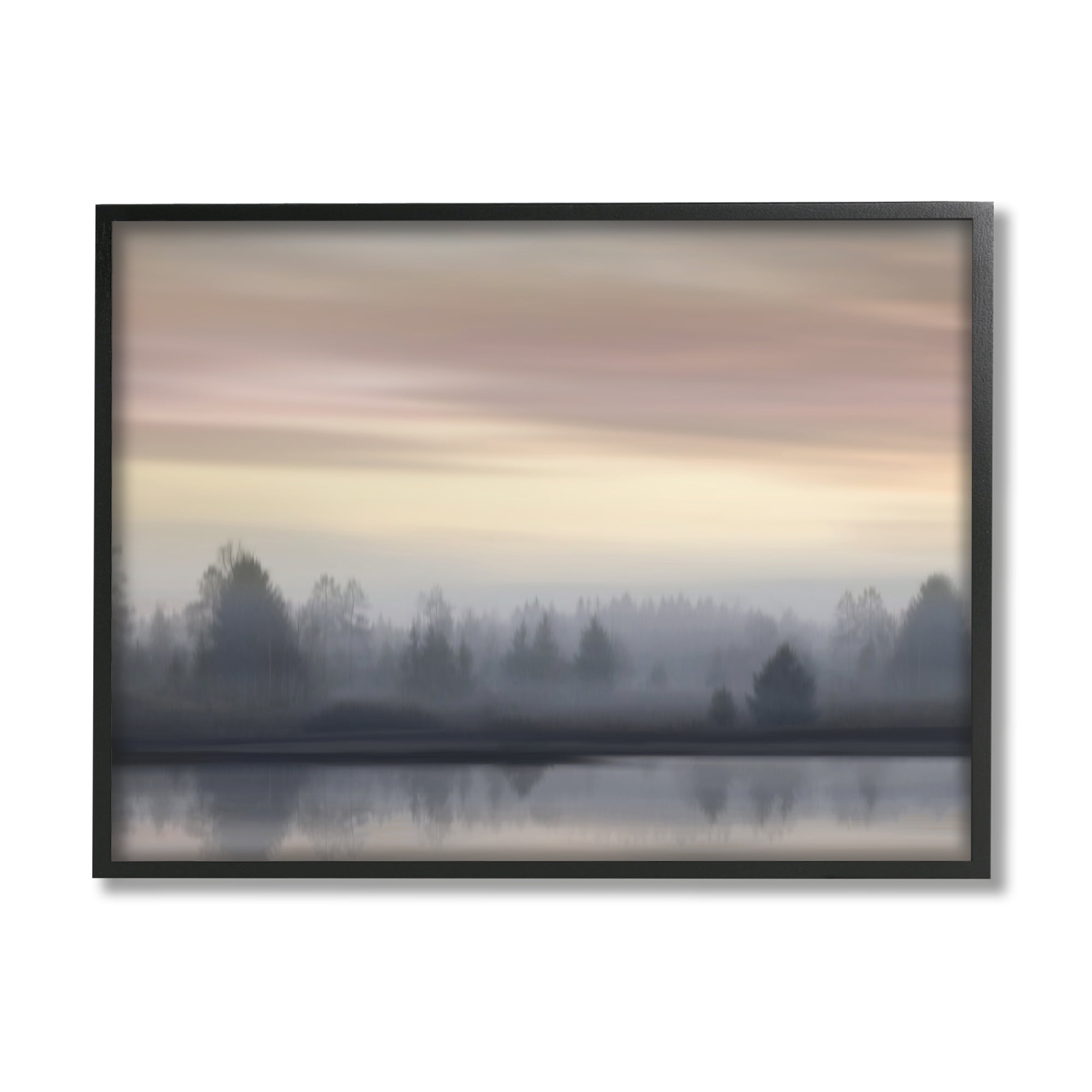Stupell Industries Foggy Pond Reflection Nature Photography Black Framed Art Print Wall Art, 30 x 24