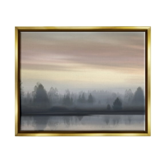 Stupell Industries Foggy Pond Reflection Nature Photography Gold Floater Framed Art Print Wall Art, 21 x 17