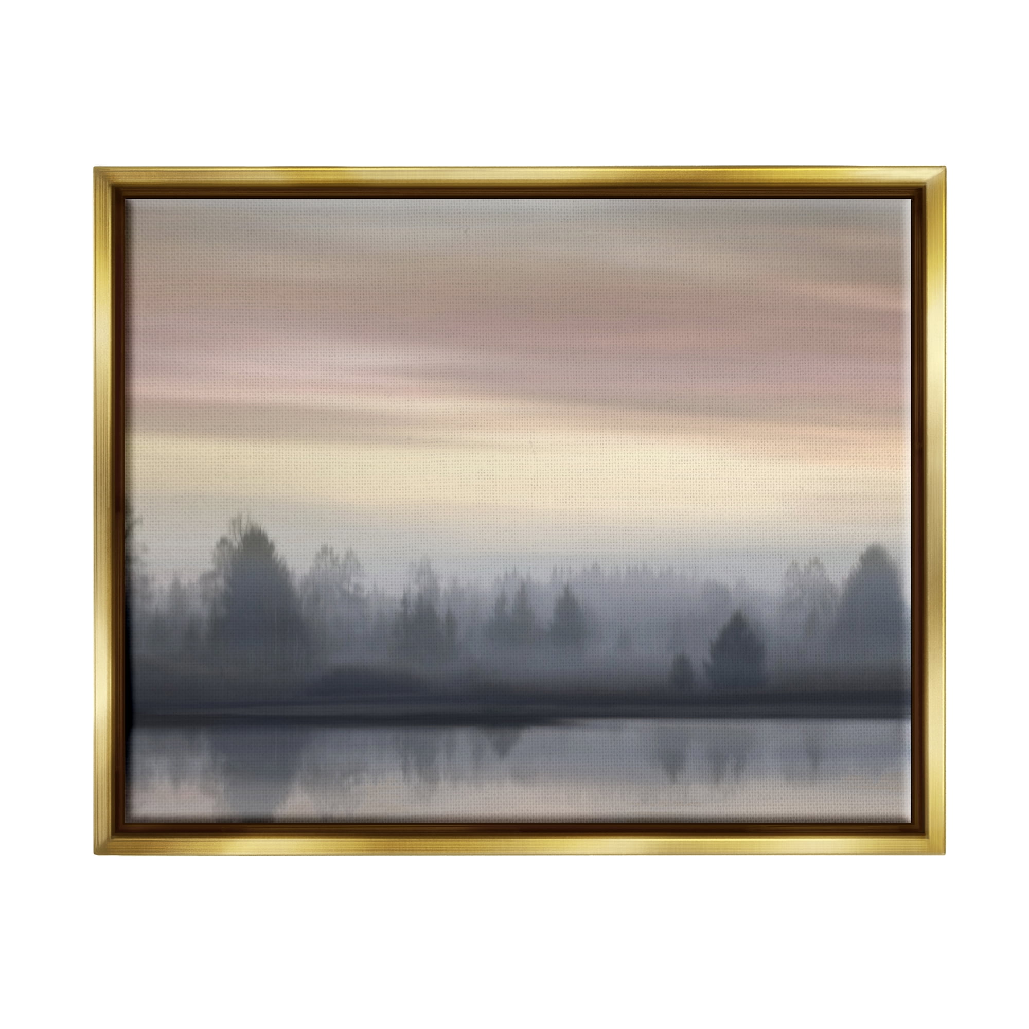 Stupell Industries Foggy Pond Reflection Nature Photography Gold Floater Framed Art Print Wall Art, 31 x 25