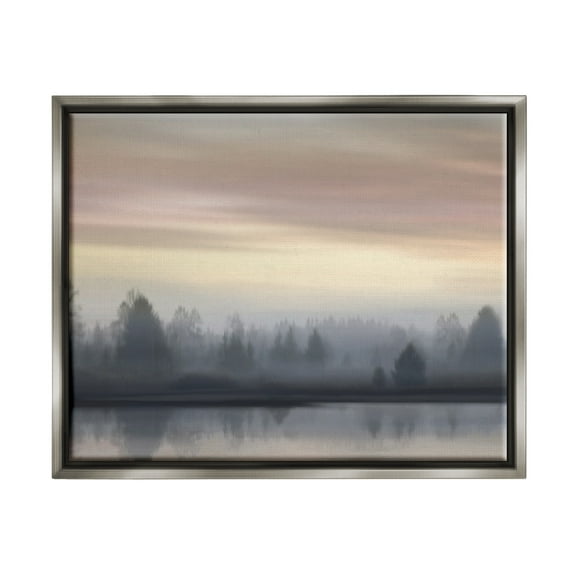 Stupell Industries Foggy Pond Reflection Nature Photography Gray Floater Framed Art Print Wall Art, 21 x 17
