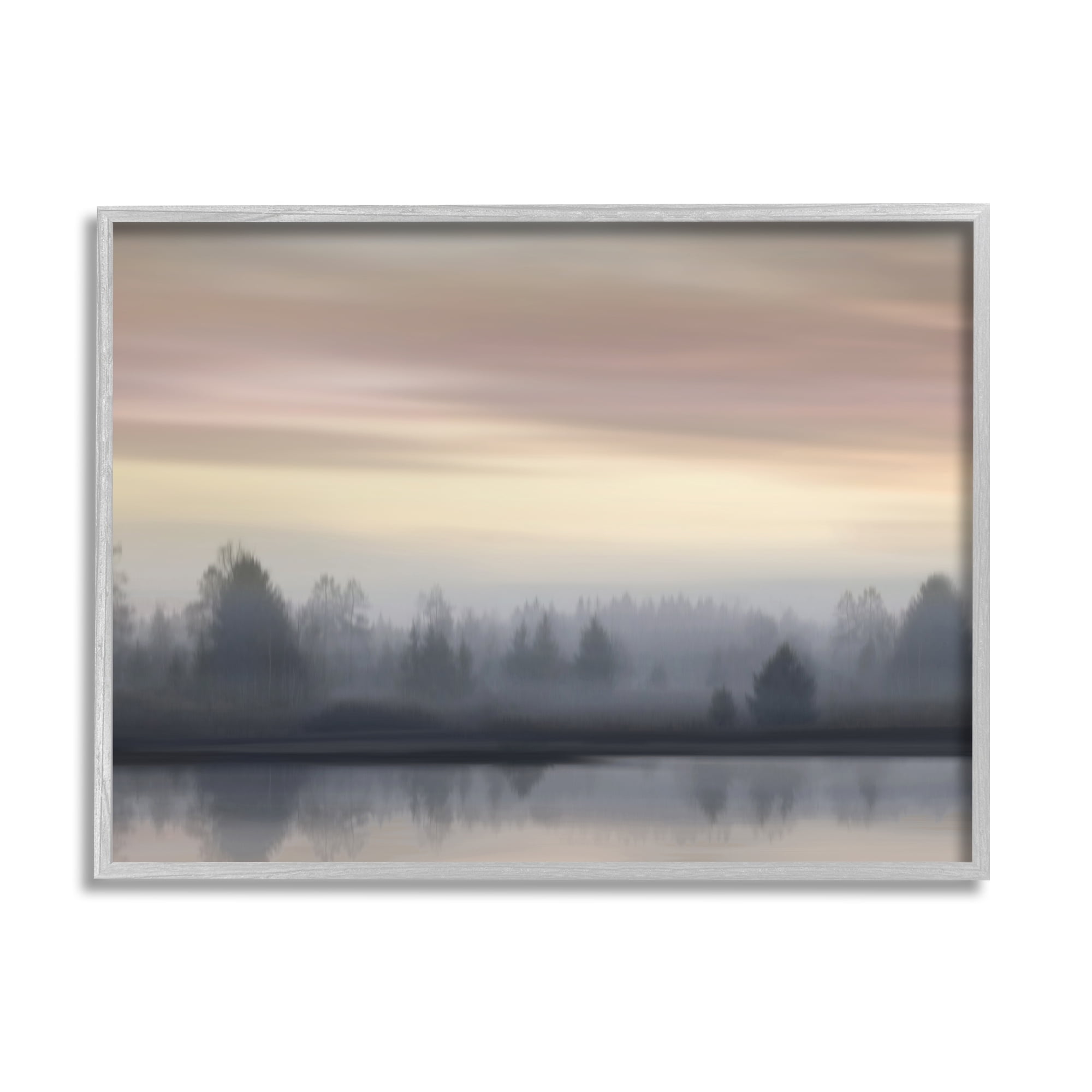 Stupell Industries Foggy Pond Reflection Nature Photography Gray Framed Art Print Wall Art, 14 x 11