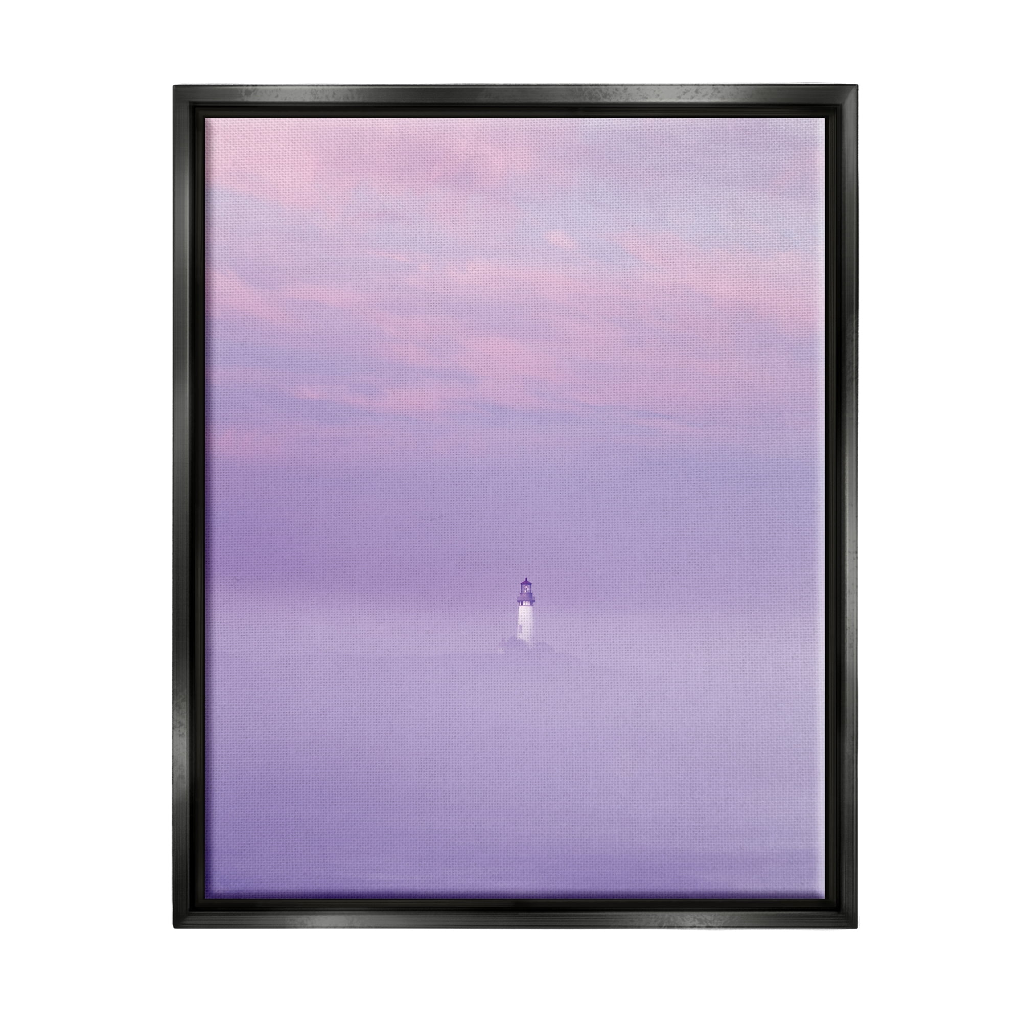 Stupell Industries Foggy Purple Lighthouse Nature Photography Black Floater Framed Art Print Wall Art, 25 x 31