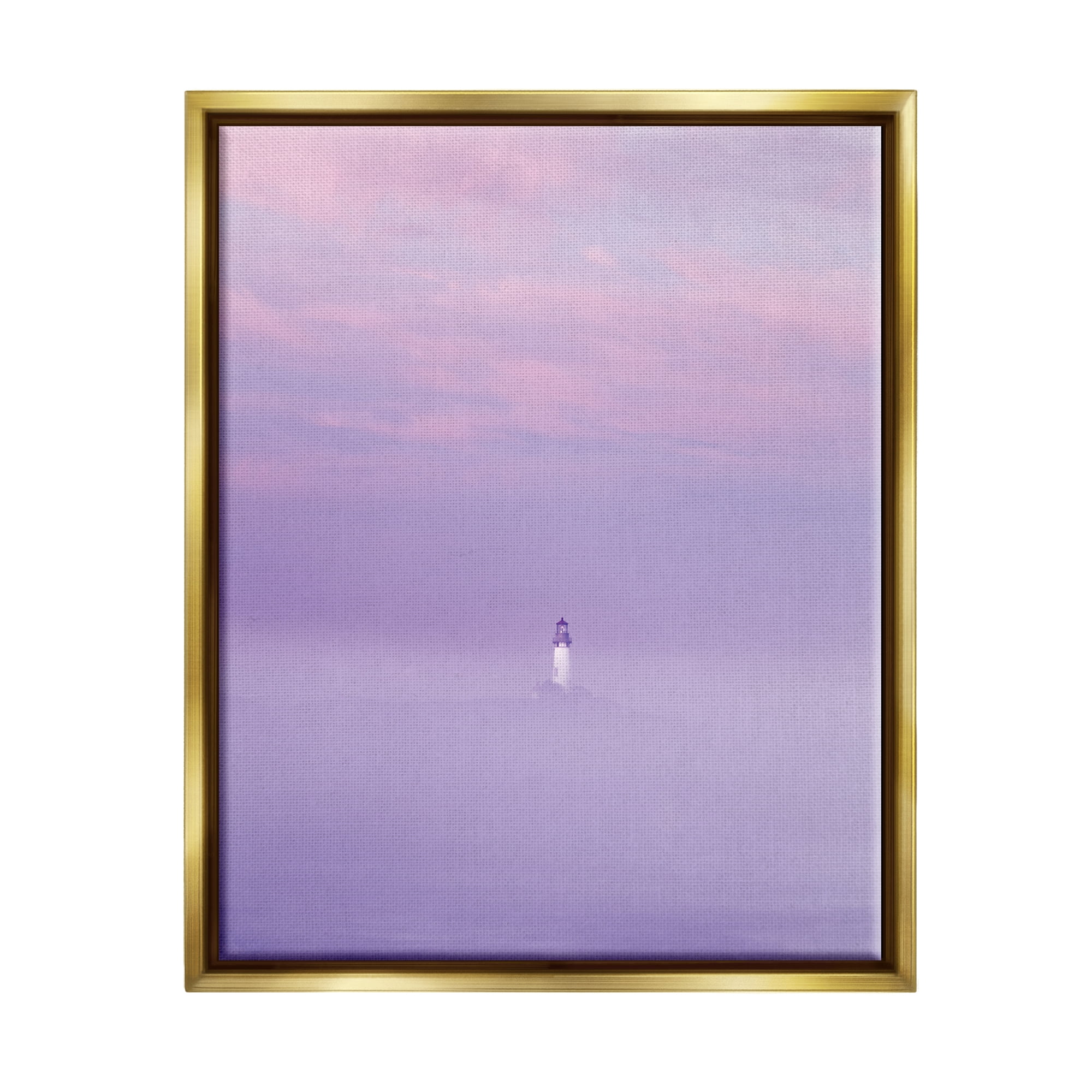 Stupell Industries Foggy Purple Lighthouse Nature Photography Gold Floater Framed Art Print Wall Art, 17 x 21