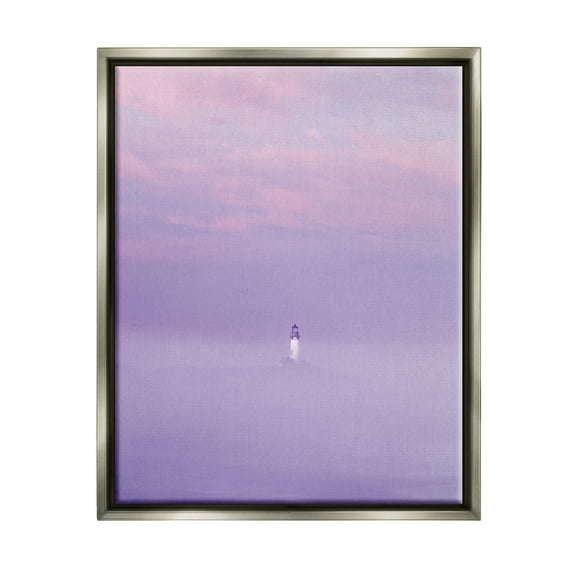 Stupell Industries Foggy Purple Lighthouse Nature Photography Gray Floater Framed Art Print Wall Art, 17 x 21