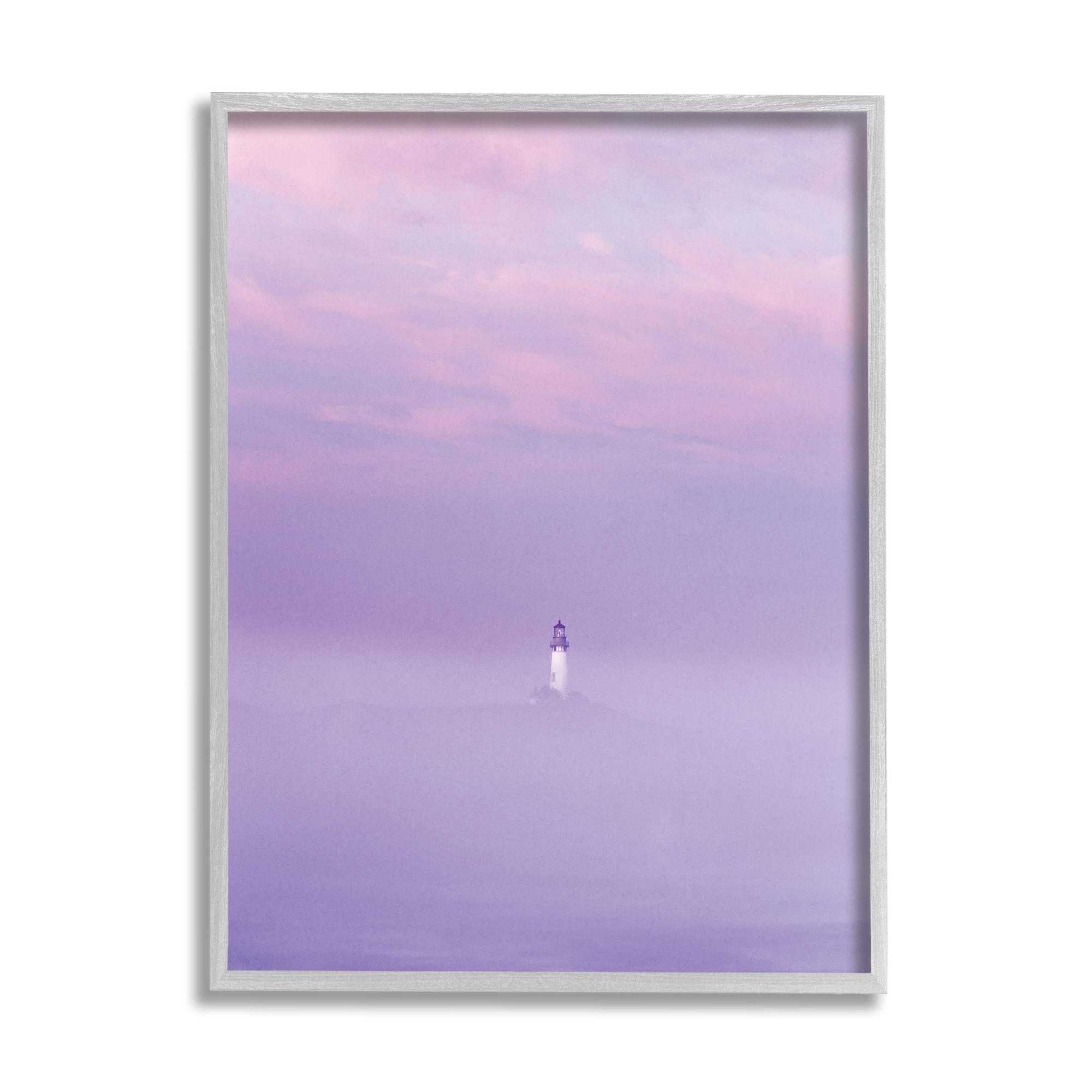 Stupell Industries Foggy Purple Lighthouse Nature Photography Gray Framed Art Print Wall Art, 24 x 30
