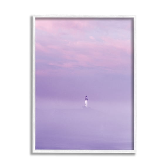 Stupell Industries Foggy Purple Lighthouse Nature Photography White Framed Art Print Wall Art, 11 x 14