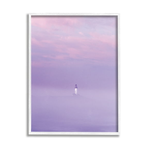 Stupell Industries Foggy Purple Lighthouse Nature Photography White Framed Art Print Wall Art, 16 x 20