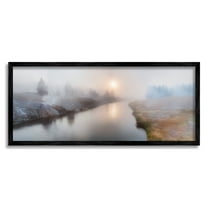 Stupell Industries Foggy River at Dawn Nature Photography Black Framed Art Print Wall Art, 24 x 10