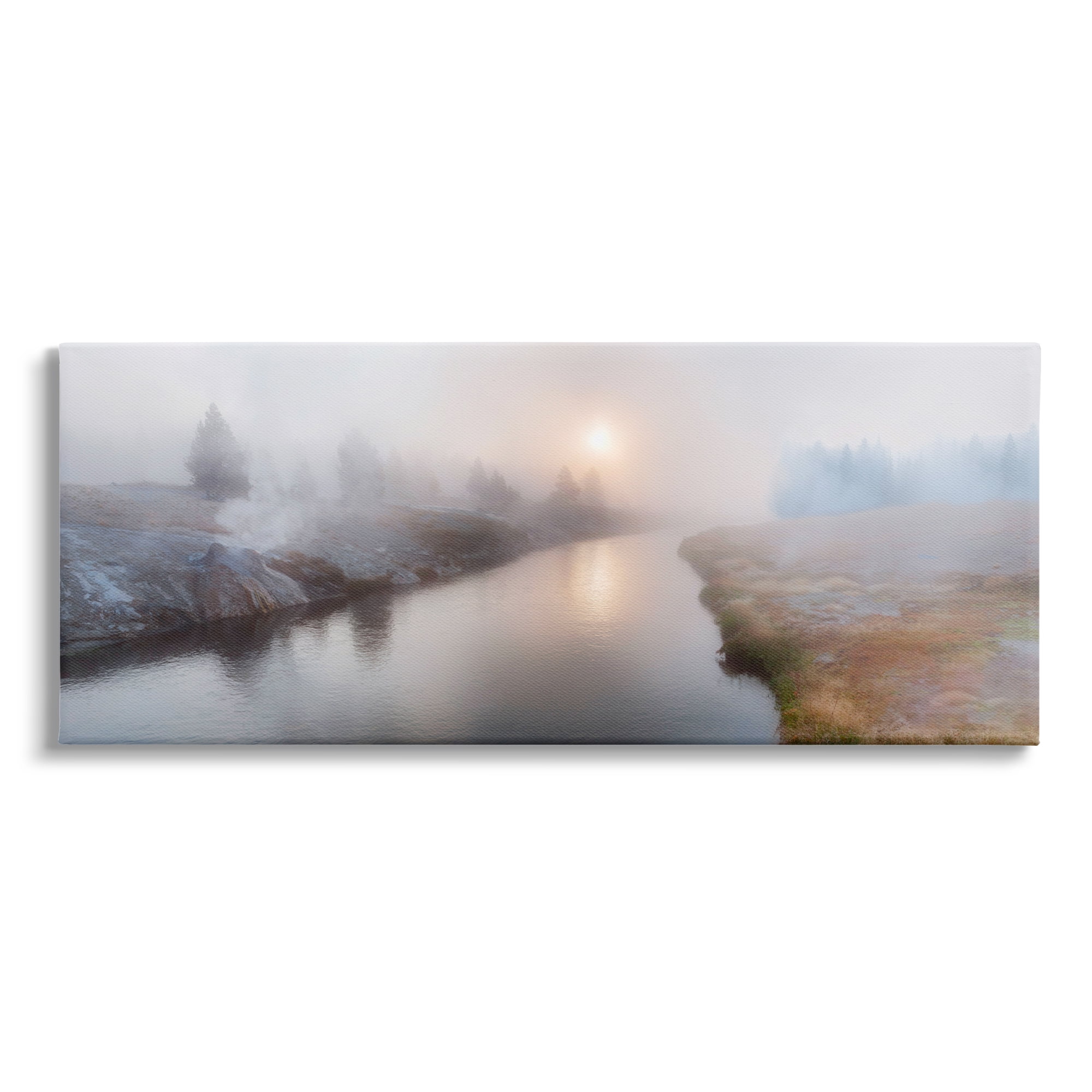 Stupell Industries Foggy River at Dawn Nature Photography Gallery Wrapped Canvas Print Wall Art, 48 x 20