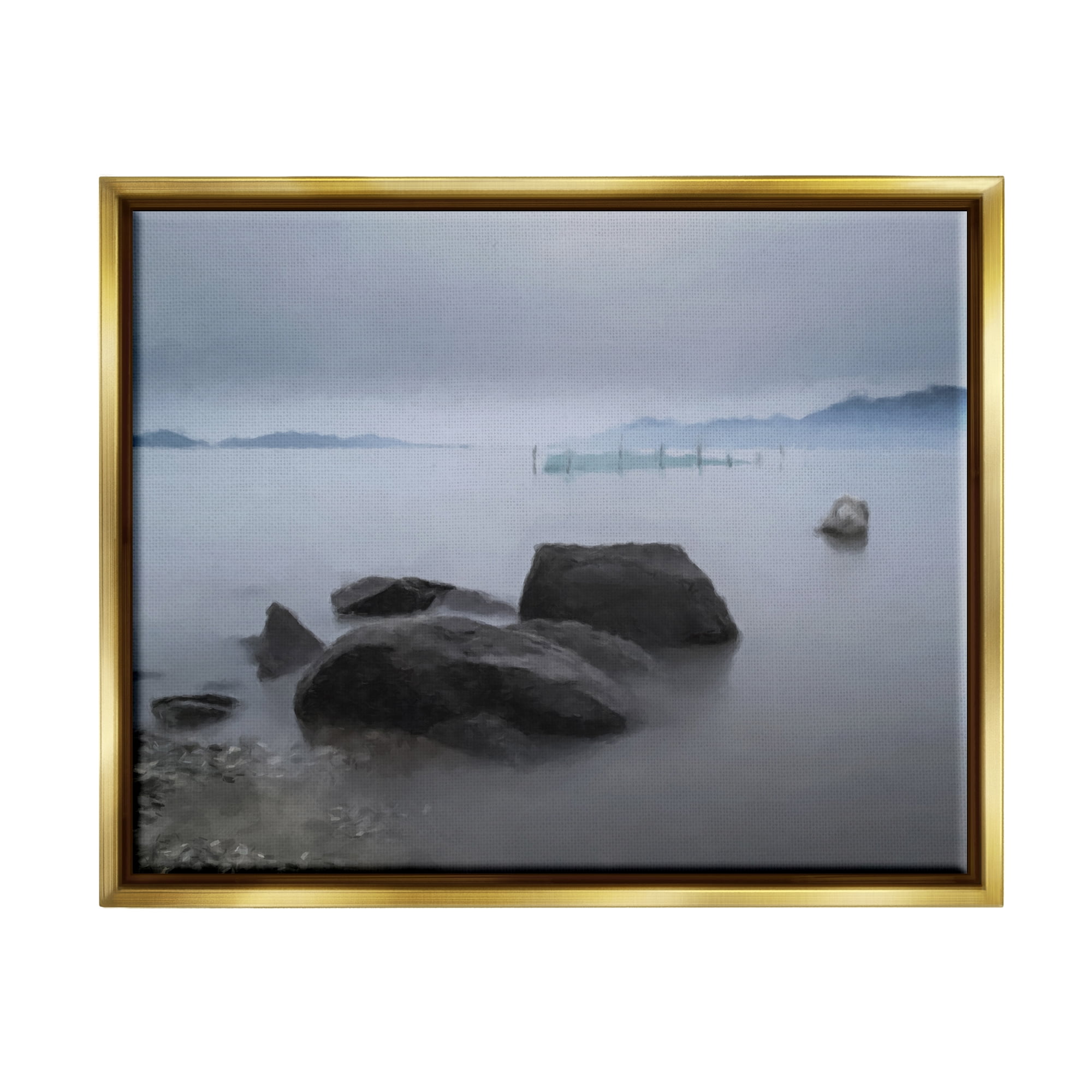 Stupell Industries Foggy Sea Landscape Nature Painting Gold Floater Framed Art Print Wall Art, 31 x 25