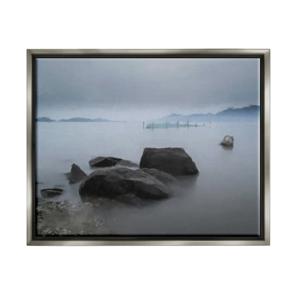 Stupell Industries Foggy Sea Landscape Nature Painting Gray Floater Framed Art Print Wall Art, 21 x 17