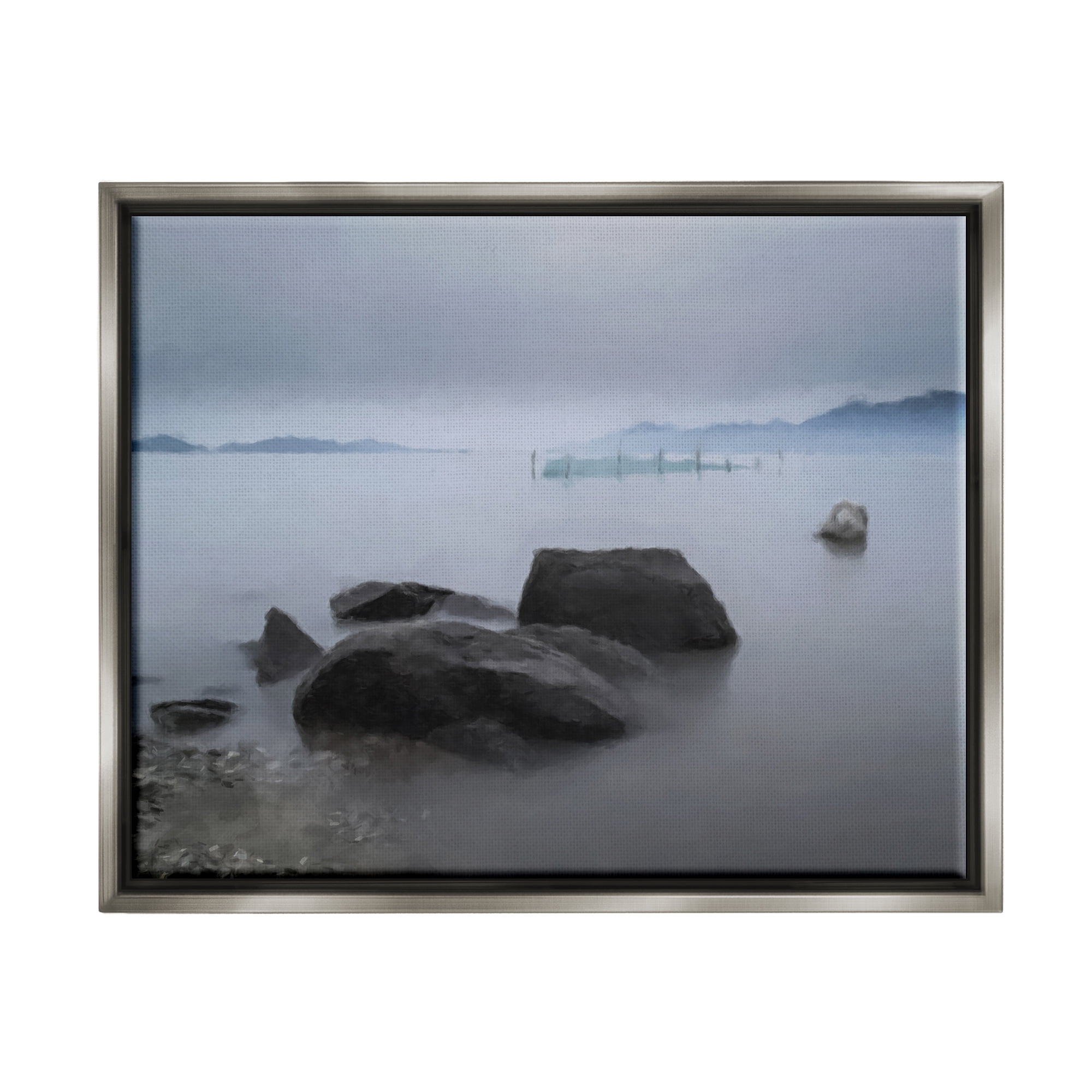 Stupell Industries Foggy Sea Landscape Nature Painting Gray Floater Framed Art Print Wall Art, 31 x 25