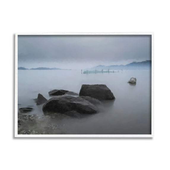 Stupell Industries Foggy Sea Landscape Nature Painting White Framed Art Print Wall Art, 20 x 16