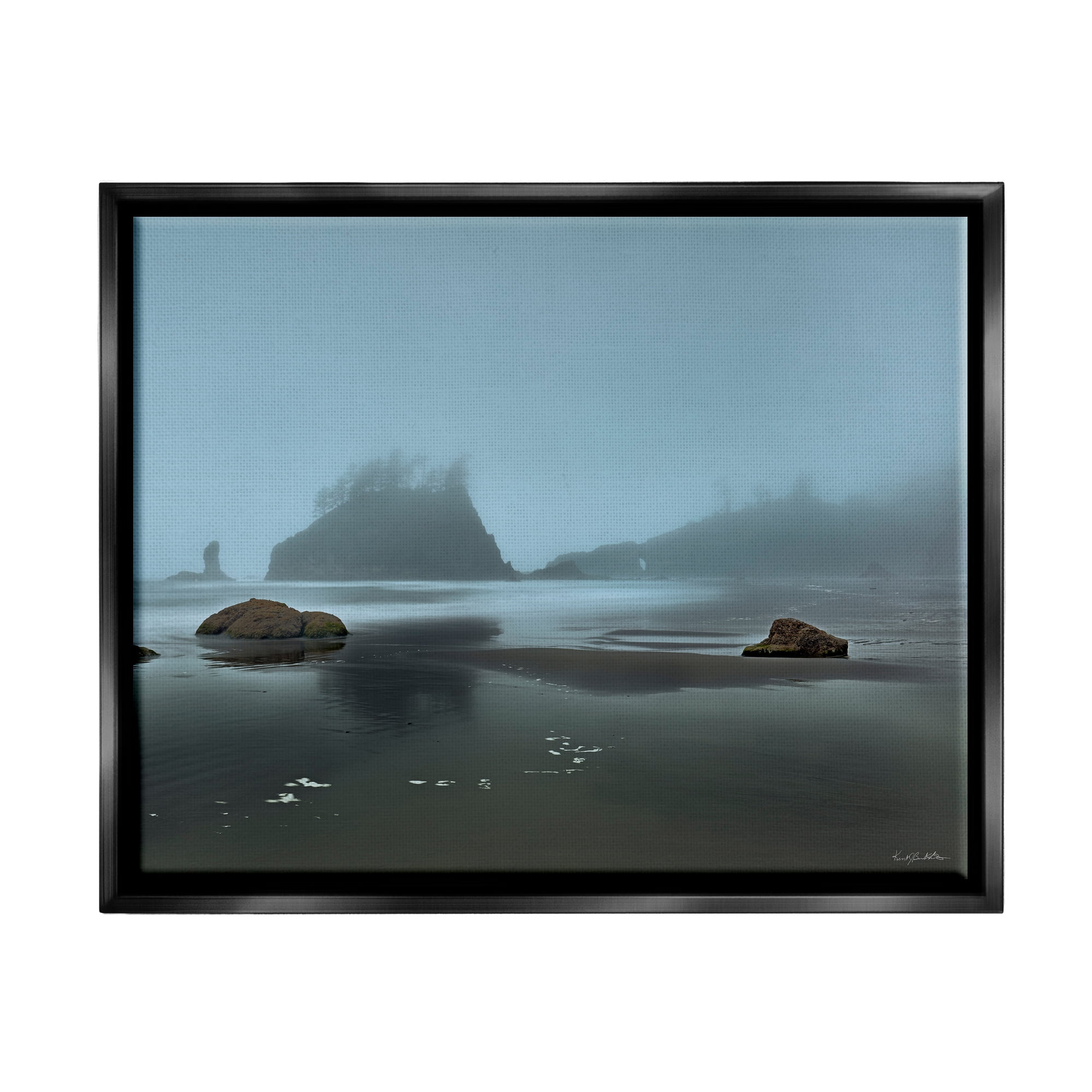 Stupell Industries Foggy Shore Landscape Landscape Photography Black Floater Framed Canvas Art Print Wall Art, 21 x 17