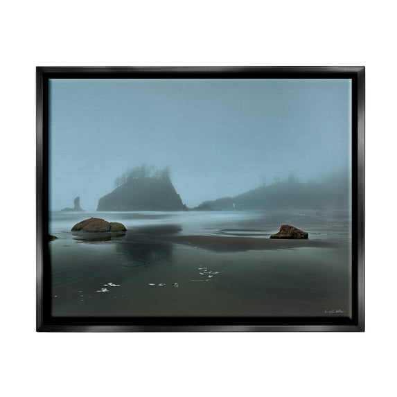 Stupell Industries Foggy Shore Landscape Landscape Photography Black Floater Framed Canvas Art Print Wall Art, 21 x 17