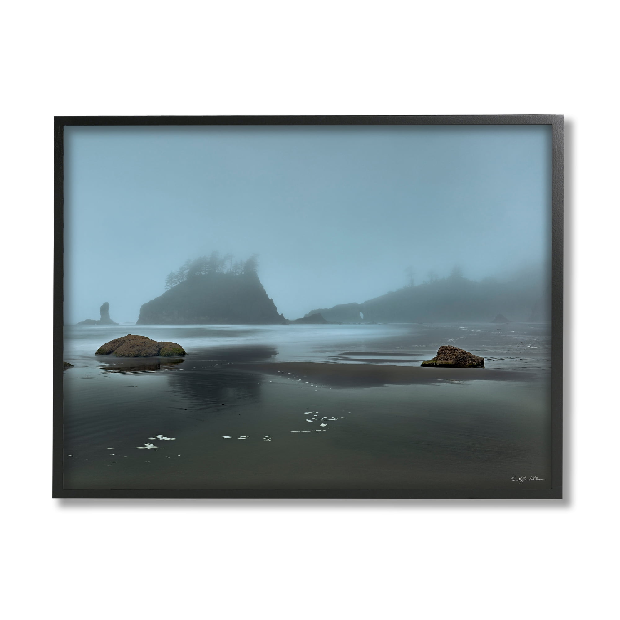 Stupell Industries Foggy Shore Landscape Landscape Photography Black Framed Art Print Wall Art, 30 x 24