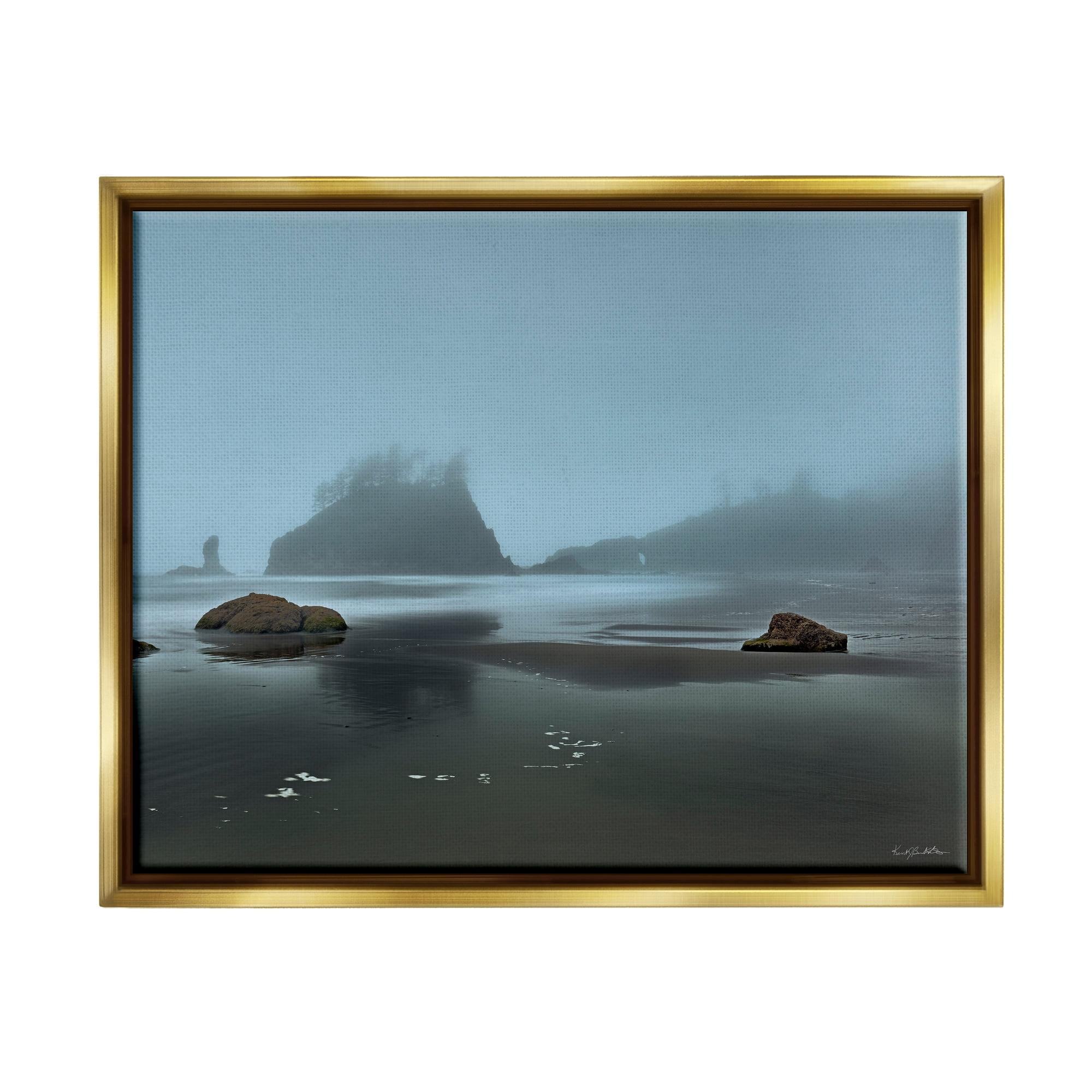 Stupell Industries Foggy Shore Landscape Landscape Photography Gold Floater Framed Canvas Art Print Wall Art, 21 x 17