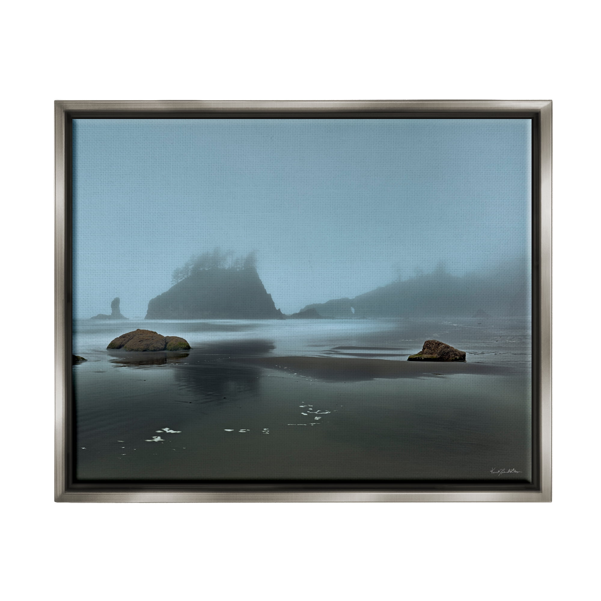 Stupell Industries Foggy Shore Landscape Landscape Photography Gray Floater Framed Canvas Art Print Wall Art, 21 x 17