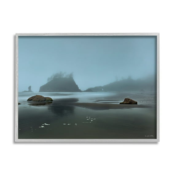 Stupell Industries Foggy Shore Landscape Landscape Photography Gray Framed Art Print Wall Art, 14 x 11