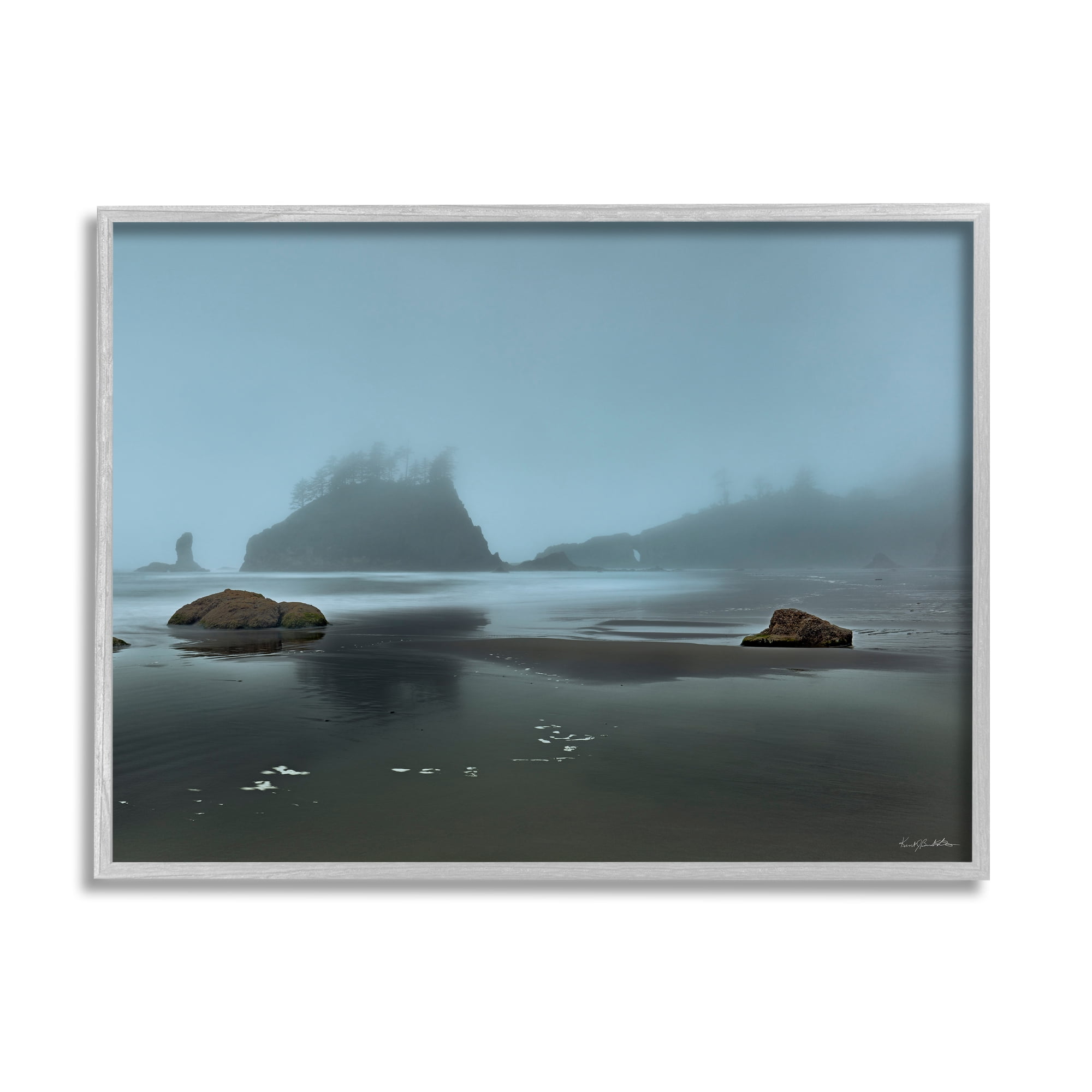 Stupell Industries Foggy Shore Landscape Landscape Photography Gray Framed Art Print Wall Art, 20 x 16