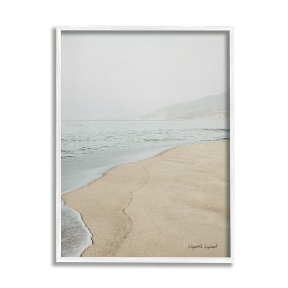 Stupell Industries Foggy Sky Beach Shoreline Landscape Illustration Photography White Framed Art Print Wall Art, 16x20, by Elizabeth Urquhart