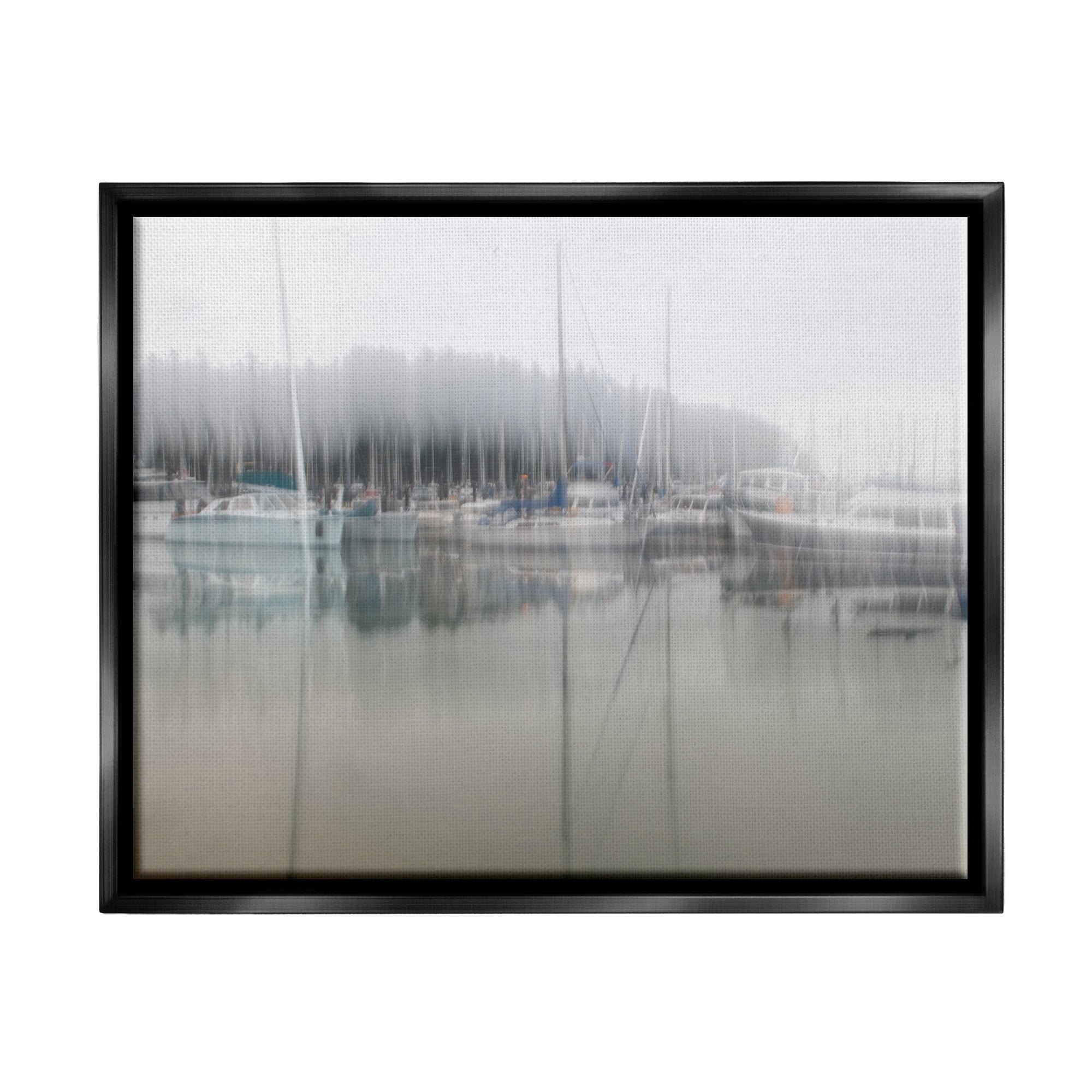 Stupell Industries Foggy Weather Boat Marina Peaceful Floating Watercraft Graphic Art Jet Black Floating Framed Canvas Print Wall Art, Design by Nancy Crowell
