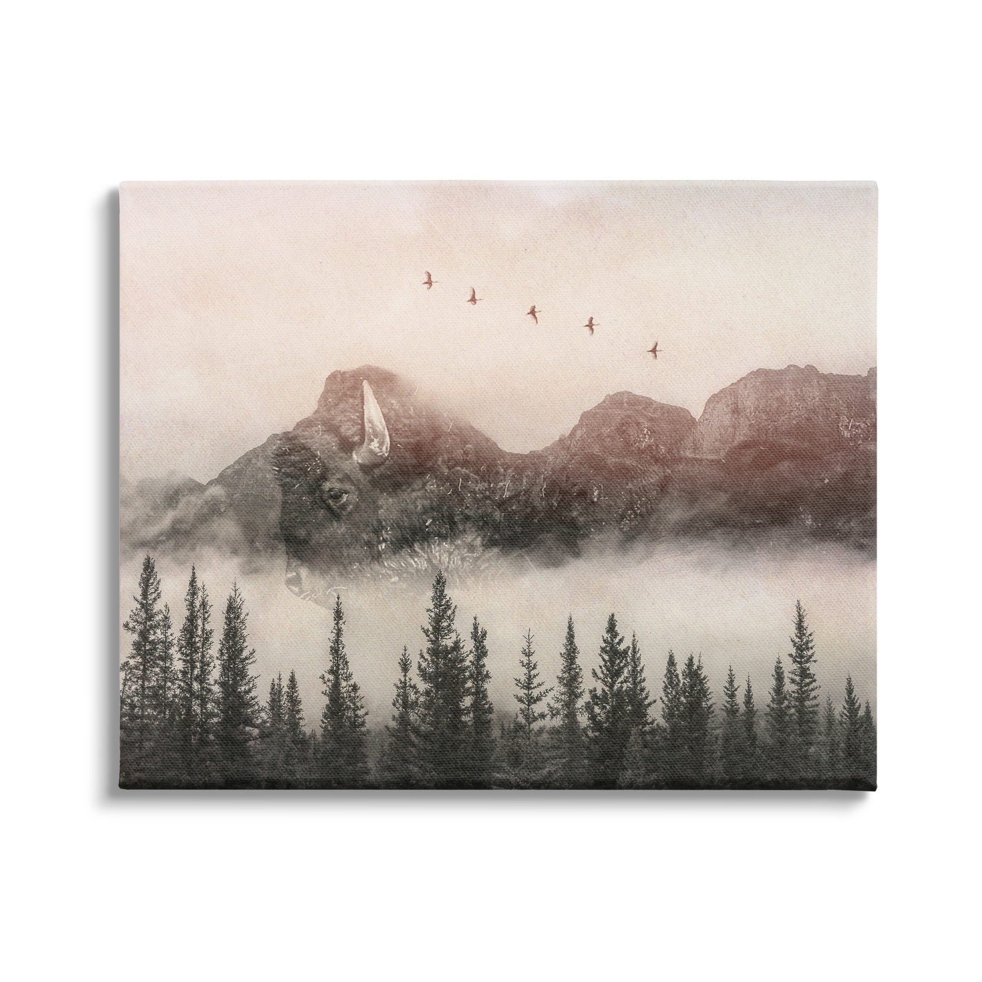 Stupell Industries Foggy Weather Mountain Landscape Birds Pine Trees Canvas Wall Art, 40 x 30, Design by Daniel Sproul