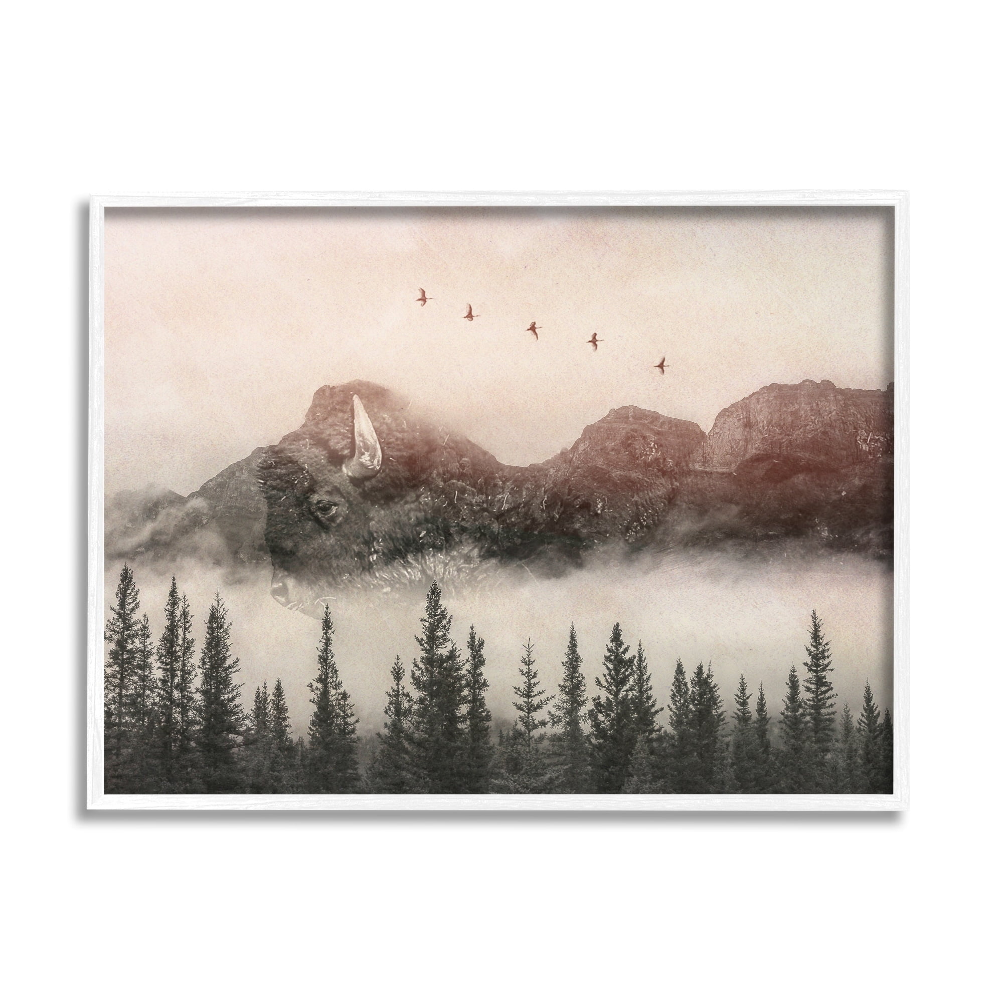 Stupell Industries Foggy Weather Mountain Landscape Birds Pine Trees Framed Wall Art, 30 x 24, Design by Daniel Sproul