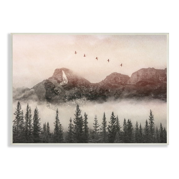 Stupell Industries Foggy Weather Mountain Landscape Birds Pine Trees Wood Wall Art, 15 x 10, Design by Daniel Sproul