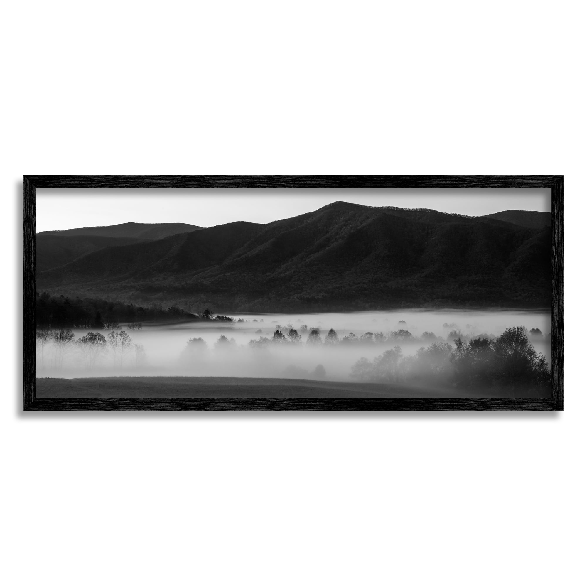 Stupell Industries Foggy Woodland Nature Landscape Photography Black Framed Art Print Wall Art, 30 x 13