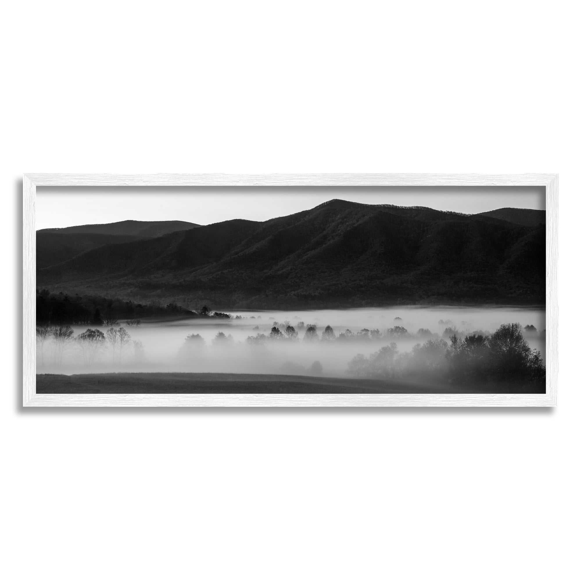 Stupell Industries Foggy Woodland Nature Landscape Photography White Framed Art Print Wall Art, 30 x 13
