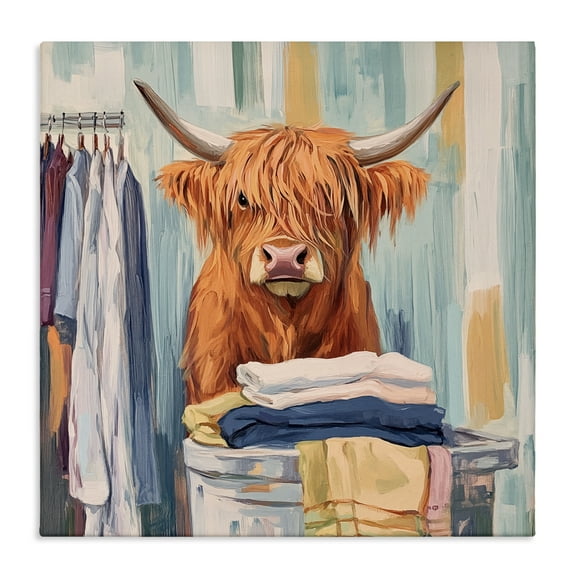 Stupell Industries Folding Fun Laundry Cow Canvas Wall Art design by Nina Blue, 17 x 17