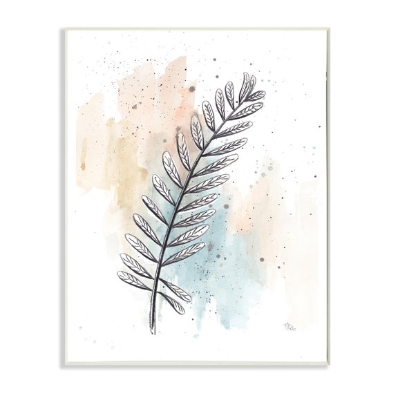 Stupell Industries Foliage Plant Stem over Blue Beige Watercolor,10 x 15,Designed by Patricia Pinto
